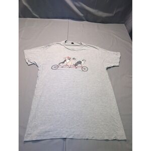 Dogs Riding‎ Bicycle Graphic Print T-Shirt Tultex Gray Large